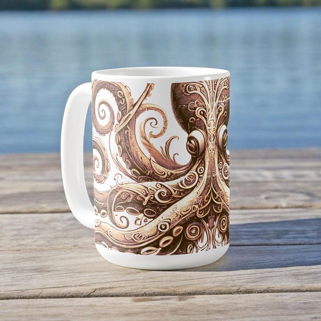Mug Kraken Steampunk Octopus Ornate Or Blanc (Créateur téléchargé)