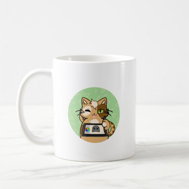 Mug Künstler bei der Arbeit – niedliches Katzendesign (Gauche)