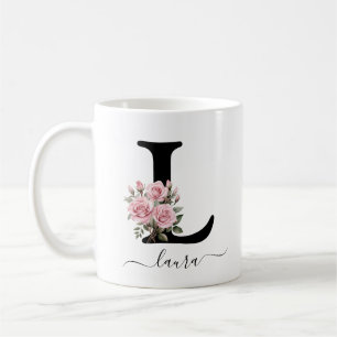 Mug L Monogramme initial Floral Flower Roses rose Musi