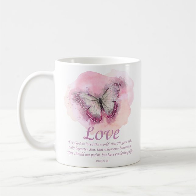 Mug La Bible chrétienne des femmes Verse Papillon :Amo (Gauche)