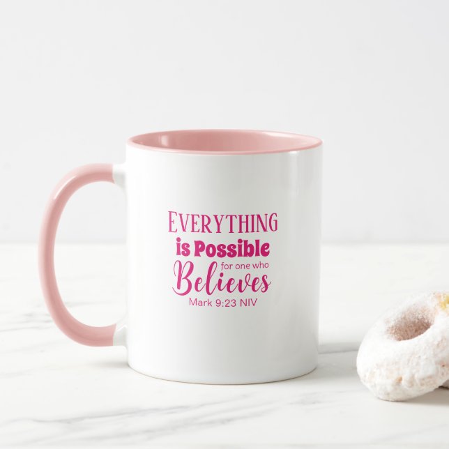 Mug La Bible de foi chrétienne Verse Croire rose (Avec donut)