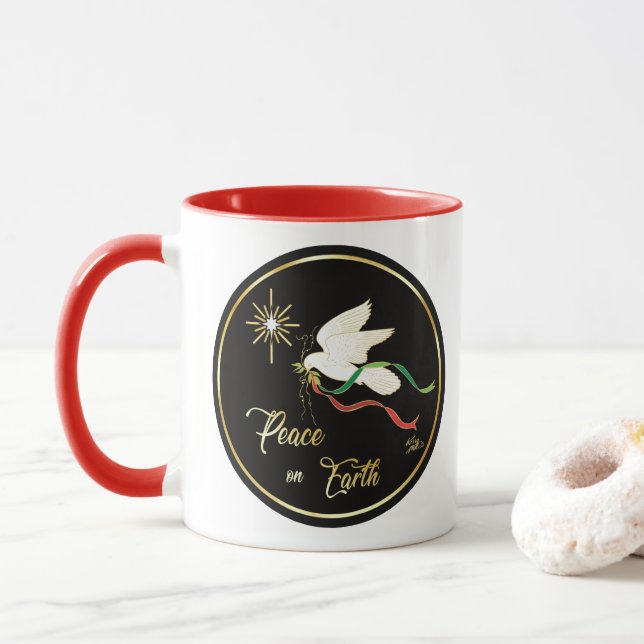 Mug La Colombe Blanche Propage La Paix Sur Terre (Avec donut)