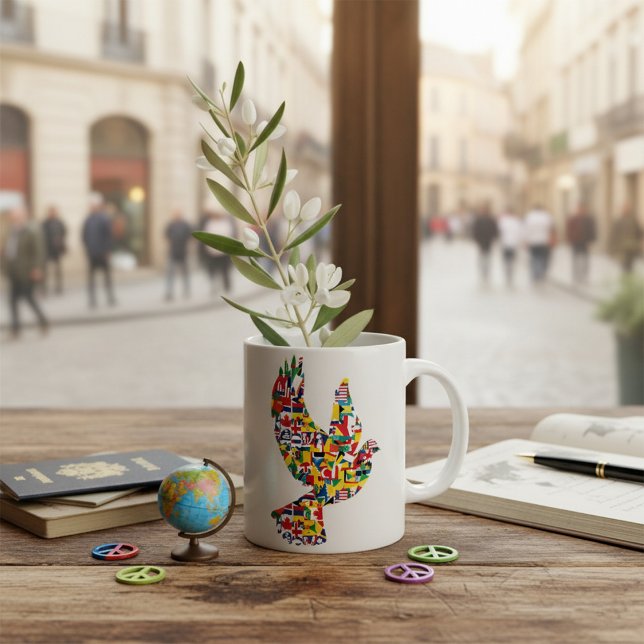 Mug La colombe de la paix mondiale faite de drapeaux i (Créateur téléchargé)