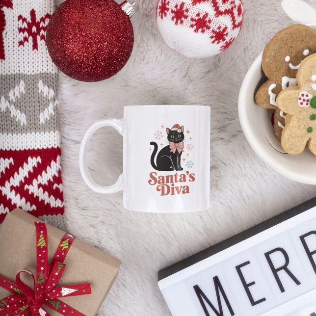 Mug La diva de Noël, joli chat de Noël pour elle (Créateur téléchargé)