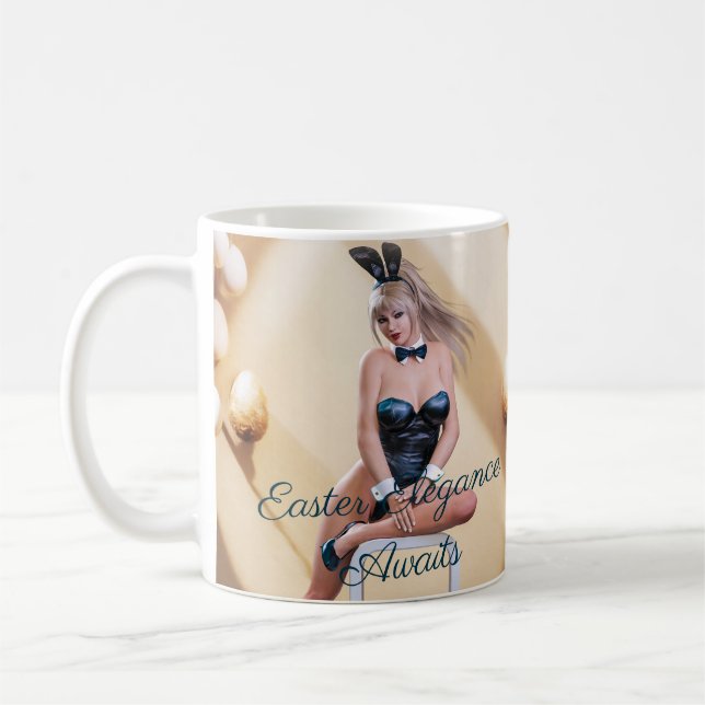 Mug La fille lapin de Pâques assise sur un cube rond (Gauche)