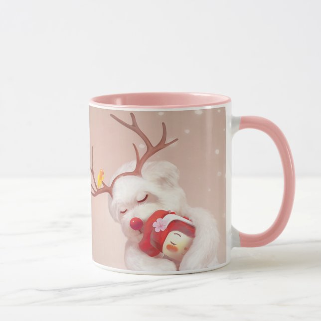 Mug La fille serrant le chien dans les Antlers de renn (Droite)