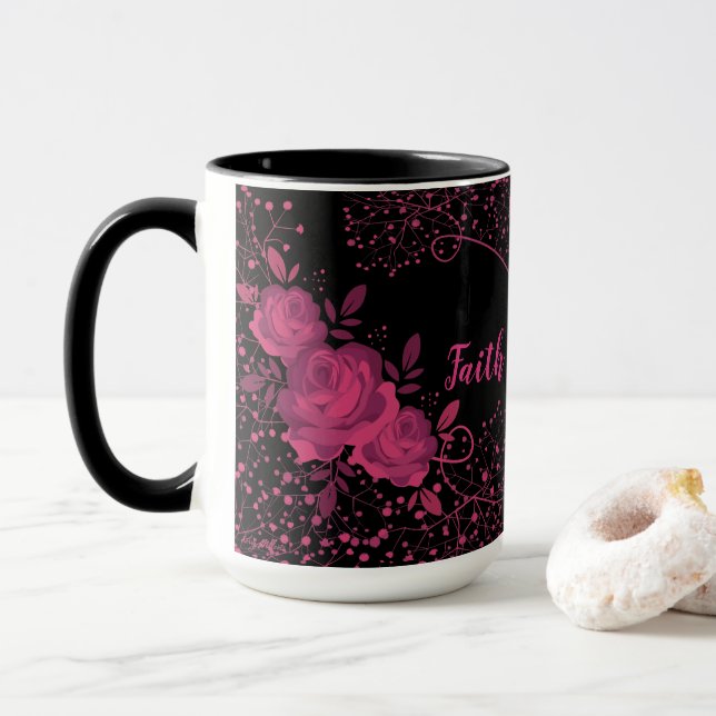 Mug La foi au-dessus de la peur, roses roses (Avec donut)