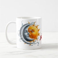 La Lune et le Soleil dansant ensemble sur un Blanc