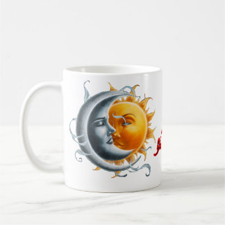 Mug La Lune et le Soleil dansant ensemble sur un Blanc