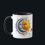 Mug La Lune et le Soleil savourant un moment de Lovely<br><div class="desc">Illustration étonnante et surréaliste du soleil et de la lune,  dansant avec grâce ensemble dans une étreinte harmonieuse. Le soleil,  une orbe dorée brillante et rayonnante,  est entrelacé avec la lune,  un croissant cool et mystique d'argent. Un très beau cadeau pour votre amant. Ne le manquez pas.</div>