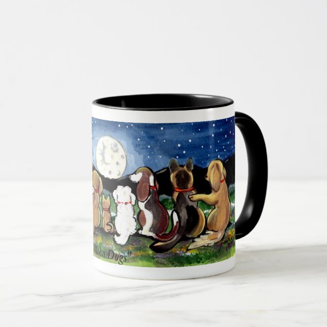 Mug La "lune poursuit" des amis de chien observant la (Devant droit)