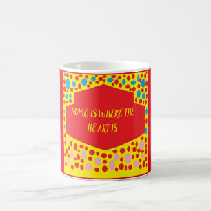 Mug La maison est où le coeur est rouge avec le bleu v