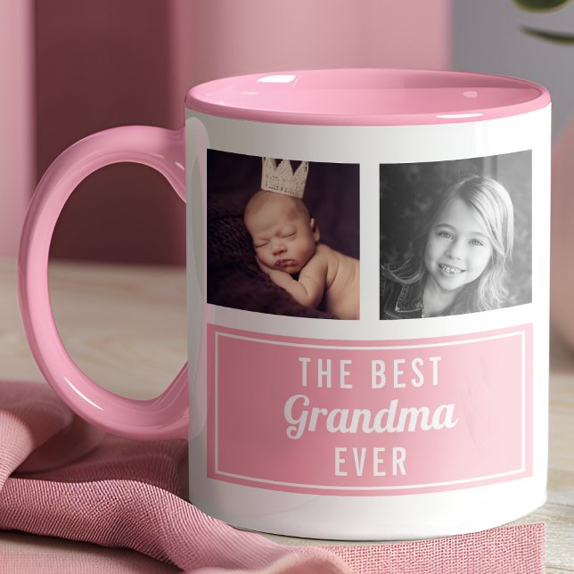 Mug La Meilleure Mamie Collage Photo Rose (Créateur téléchargé)