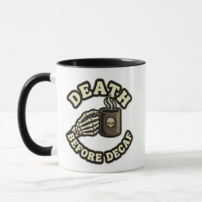 Mug La Mort Avant Décaféiné | Crâne Rétro Drôle & Café (Gauche)