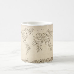 Mug La musique note la carte du monde