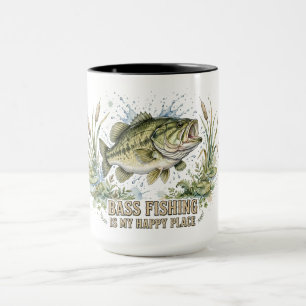Mug La pêche au bass est mon endroit heureux