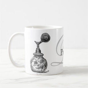 Mug la perfum, illustration vintage de parfum,