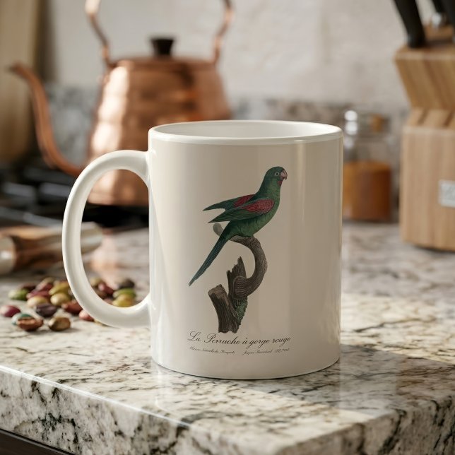 Mug La Perruche a gorge rouge (Orange-Chinned Parakeet, Brotogeris jugularis. Coffee Mug)