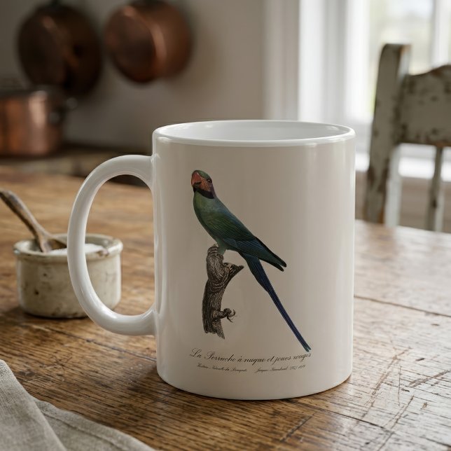 Mug La Perruche a nuque et joues rouges (Long-Tailed Parakeet, Psittacula Longicauda. Coffee Mug)