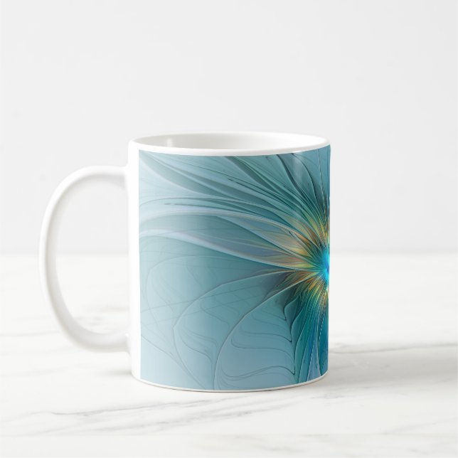 Mug La petite Beauté Moderne Bleu Or Fractal Flower (Gauche)