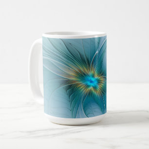 Mug La petite Beauté Moderne Fleur Fractale Bleue Or