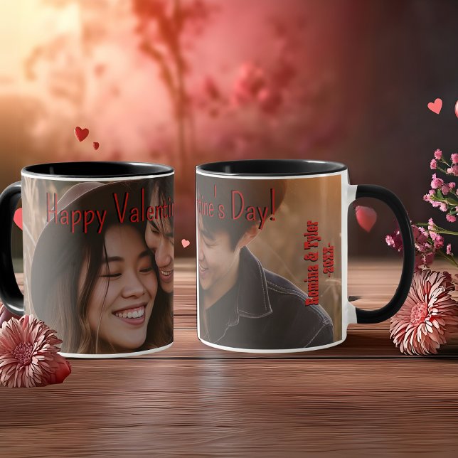 Mug La photo romantique de Saint Valentin avec les nom (Romantic Valentine's photo with names & date Mug)