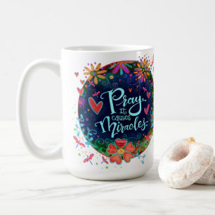 Mug La prière Causes Miracles Bleu Joli Floral Irelyn