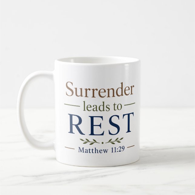 Mug La reddition mène au repos, réconfort chrétien (Gauche)