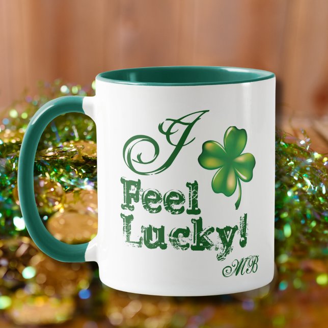 Mug La Saint-Patrick Monogramme Je me sens chanceux,   (Créateur téléchargé)