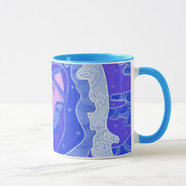 Mug La vague, Sirène, Fille asiatique, bleu & rose (Droite)