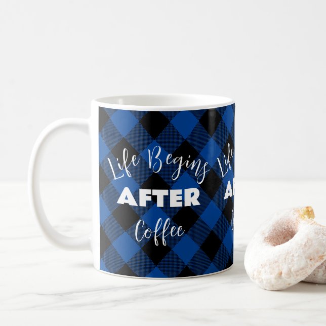 Mug La vie commence après le café À damiers Motif (Avec donut)