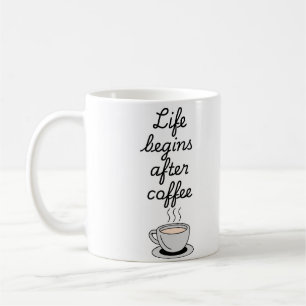 Mug "La vie commence après le café" moderne noir éléga