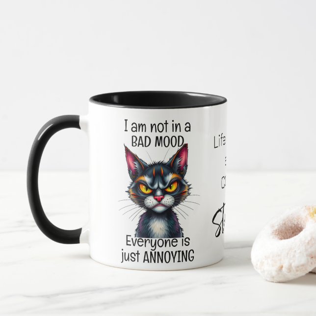 Mug La vie de chat grincheux commence après Citation a (Avec donut)