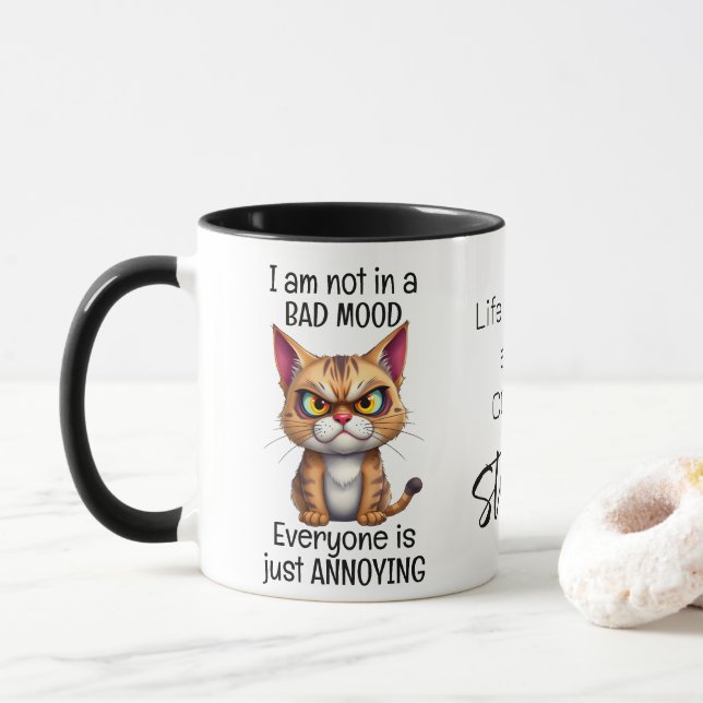 Mug La vie de chat grincheux commence après Citation a (Avec donut)