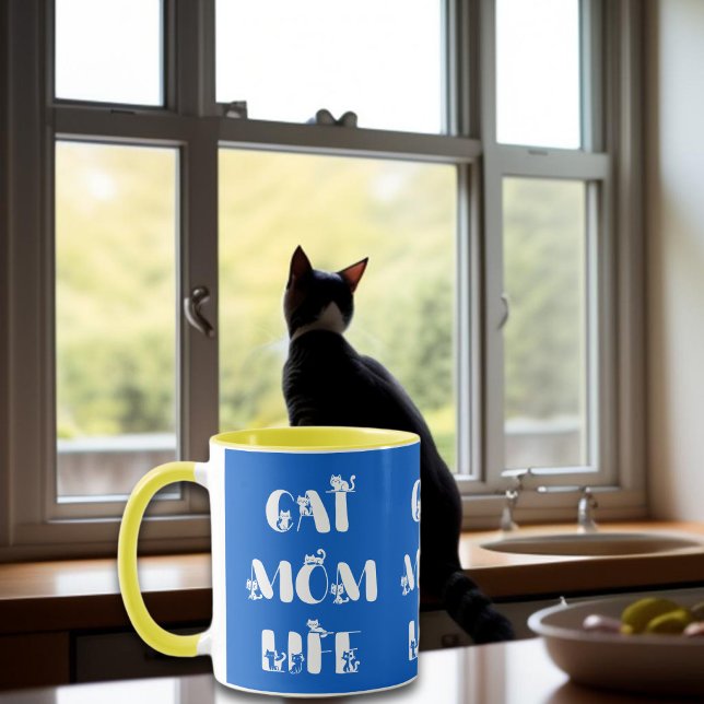 Mug La vie de maman chat bleu, typographie mignonne po (Créateur téléchargé)