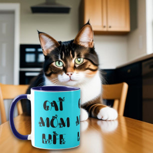 Mug La vie de maman de chat moderne bleue Cute Fête de