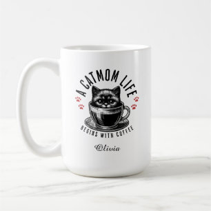 Mug La vie d'une mère de chat commence avec le café, T