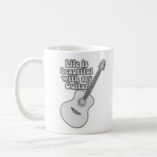 Mug La vie est belle avec ma guitare. noir et blanc