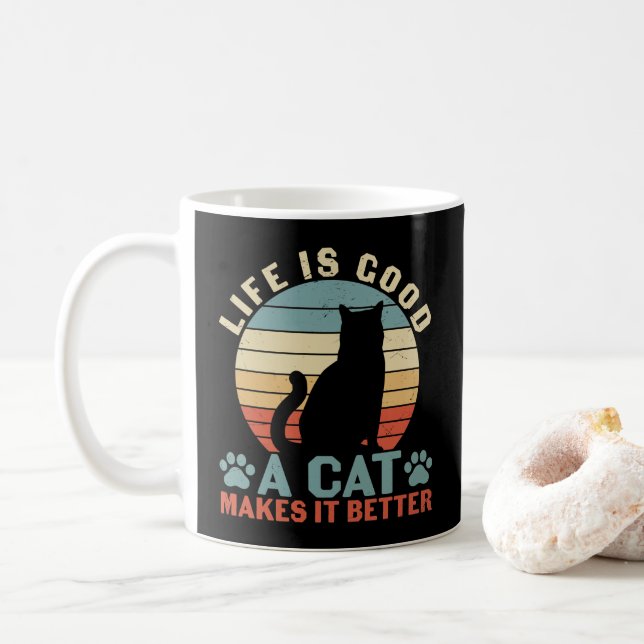 Mug La vie est bonne, un chat la rend meilleure (Avec donut)