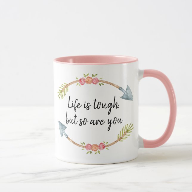 Mug La vie est dure Aquarelle Floral Flèche Rose (Droite)