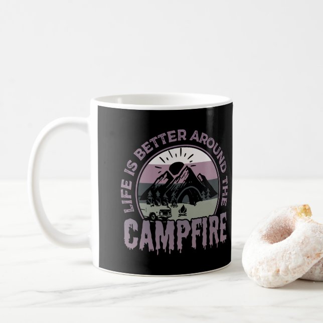 Mug La vie est meilleure autour du Campfire Camping Ca (Avec donut)