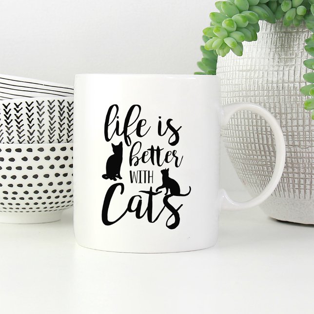 Mug La Vie Est Meilleure Avec Les Chats | AMOUREUX DES (Créateur téléchargé)