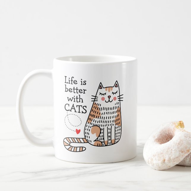 Mug La Vie Est Meilleure Avec Les Chats Doodle (Avec donut)