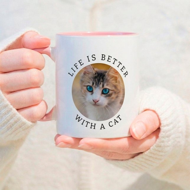 Mug La vie est meilleure avec un chat Ajouter une phot (Life is Better with a Cat Custom Photo Photo Mug)
