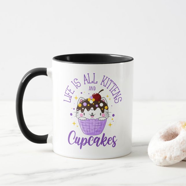 Mug La vie est tout Kittens et Cupcakes Cute Kawaii Ki (Avec donut)
