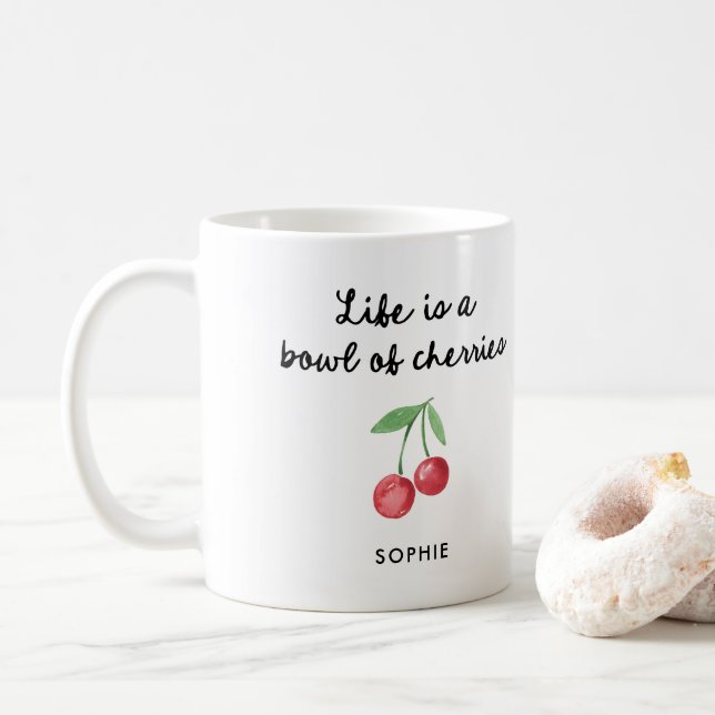 Mug La vie est un bol de cerises | Script rétro mignon (Avec donut)