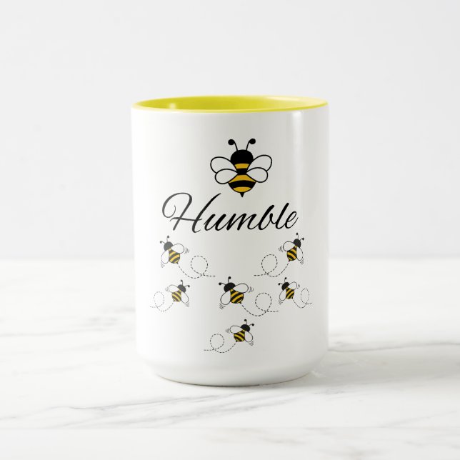 MUG L'ABEILLE HUMBLE DEUX TONS JAUNE SOLEIL BLANC MOTI (Centre)