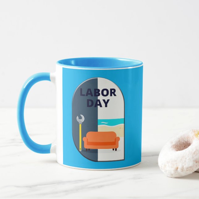 Mug Labor Day Minimal Worker Relax Design (Avec donut)