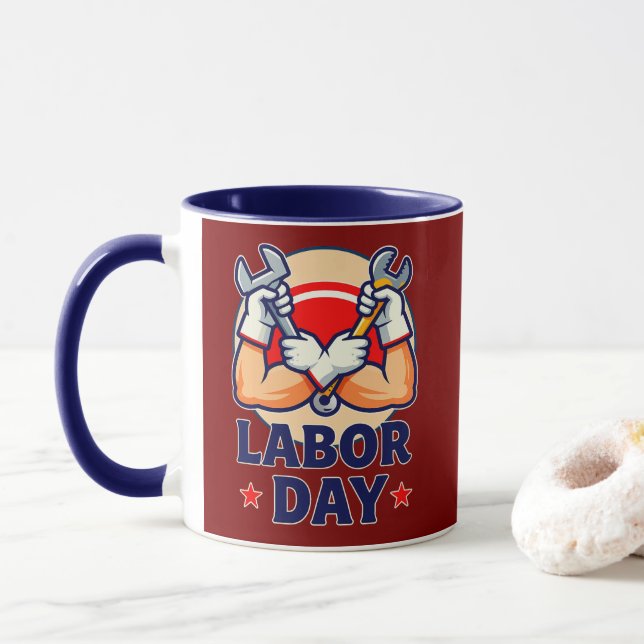 Mug Labor Day Strong Worker Hands Illustration (Avec donut)
