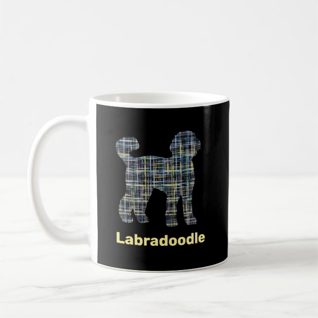 Mug Labradoodé Chien Silhouette Jaune&Grille Bleue (Gauche)